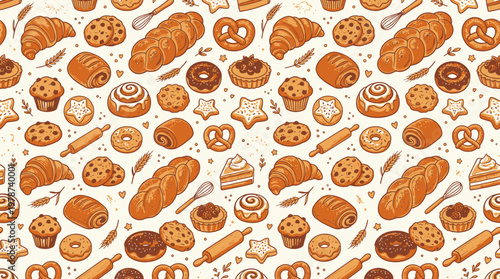 Variety of baked sweet breads assortment.