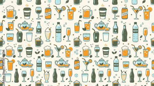 Alcoholic drinks and bottles pattern.