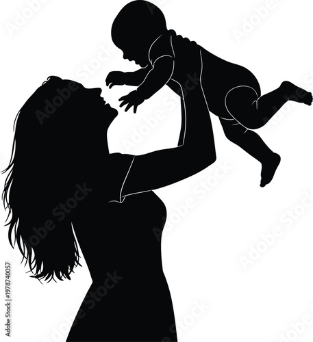 Celebrating mother's day silhouette of a loving mother holding her baby with affection