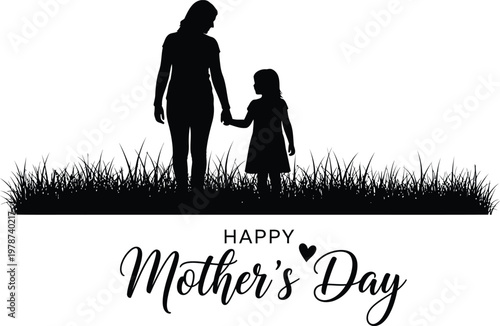 Touching mother's day silhouette a loving mom and daughter walking together in a field