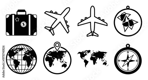 Travel and navigation icons set.