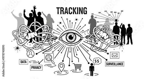 Digital surveillance and data tracking concept