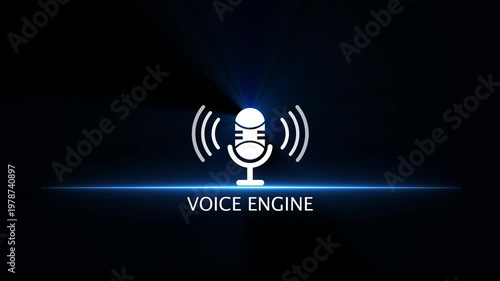 White microphone icon with sound waves and text VOICENGINE