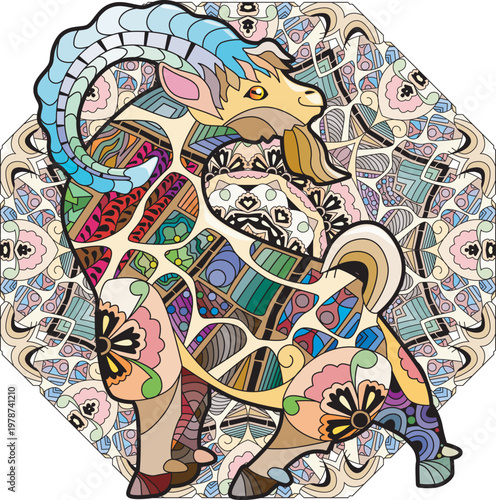 Goat. Hand drawn decorative vector illustration on mandala