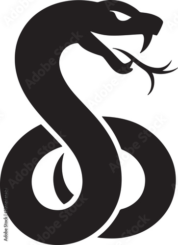 black snake silhouette with open mouth in front of glowing circle