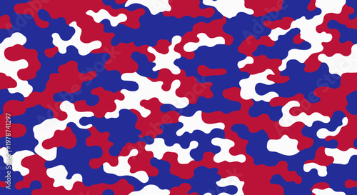 Red White and Blue Camouflage Pattern Background With Abstract Organic Shapes