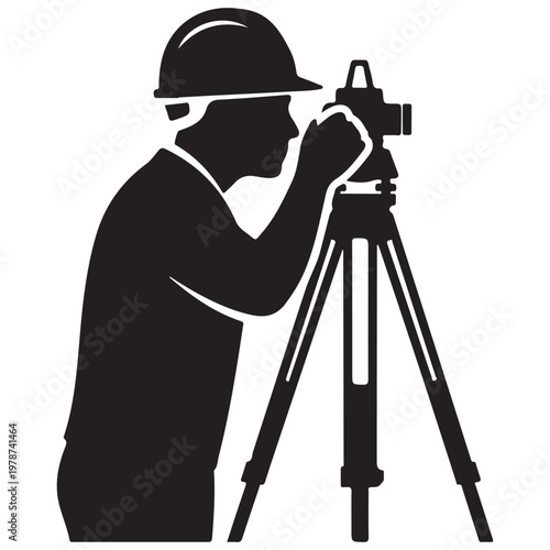 Land surveyor silhouette using theodolite on tripod for civil engineering and construction vector illustration
