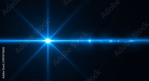 Intense blue light emitting from a central bright point with flares on dark backdrop