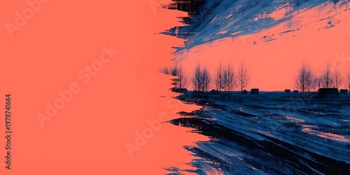 abstract landscape with divided vertical brush strokes at sunset