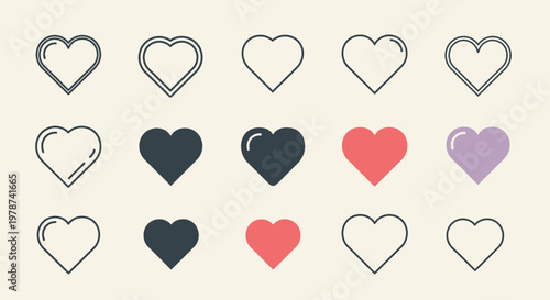Collection of various heart icons and symbols.