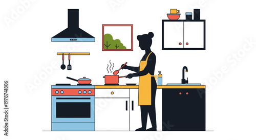 Woman cooking in a modern kitchen.