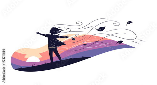 Woman surfing on a colorful wave.