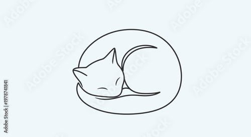 A simple line drawing of a sleeping cat curled up in a ball.