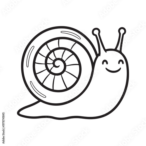 Cute Snail Vector, Smiling Snail Icon, Black Line Art Snail, Cartoon Snail Illustration