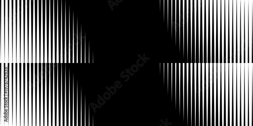 Vertical halftone lines with gradient fade transition. Monochrome geometric background texture featuring parallel stripes and copy space for vintage graphic concepts.