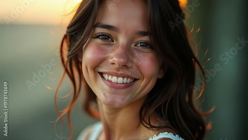 Young girl smiling in close-up