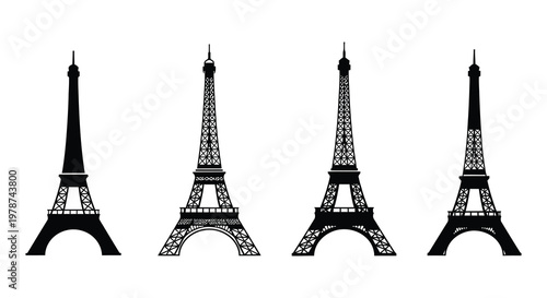 Four stylized illustrations of the eiffel tower in varying detail