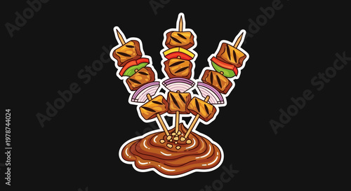 Delicious Skewers of Grilled Meat and Vegetables with Savory Sauce, a Perfect Appetizer or Meal