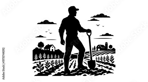 Man working in farm field outdoors.