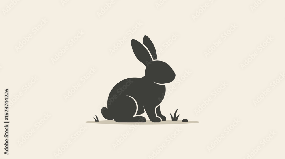 Fototapeta premium Black silhouette of a rabbit sitting.