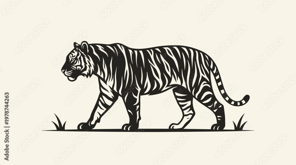 Fototapeta premium Black and white tiger walking alone.