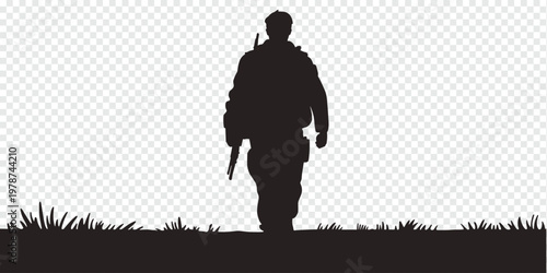 Soldier Walking Sunset Duty Service Concept
