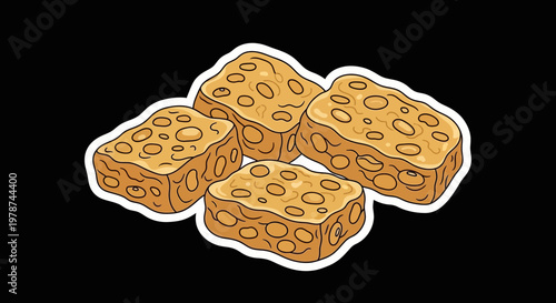 Four delicious peanut brittle pieces, a sweet and crunchy snack made with sugar and roasted peanuts, perfect for dessert or a treat