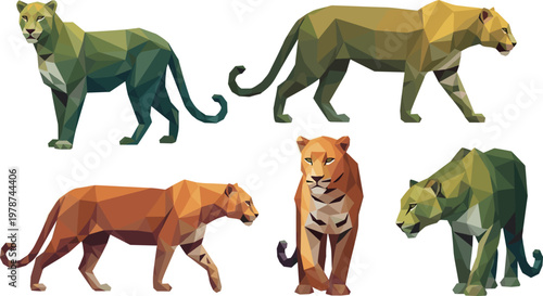 Low poly leopard vector set geometric wild animal polygon design modern abstract big cat illustration collection