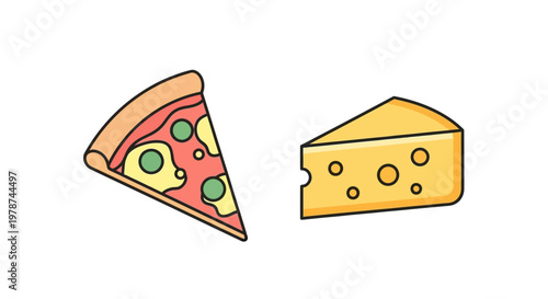 Slice of pizza and cheese wedge.