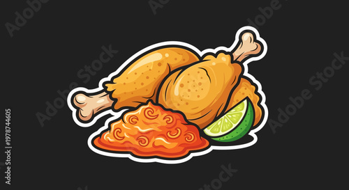 Delicious and crispy golden-fried chicken drumsticks served with a vibrant spicy chili sauce and a refreshing lime wedge, perfect for a flavorful meal or snack