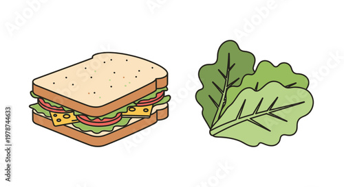 Sandwich with lettuce leaves on side.