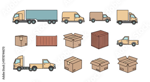 Trucks and boxes for delivery service.