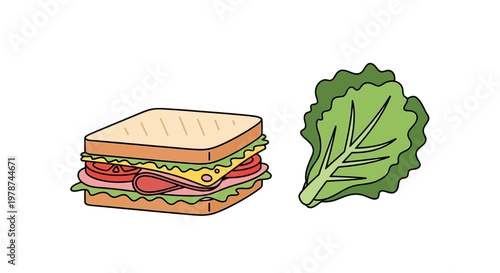 Delicious sandwich with lettuce leaf.