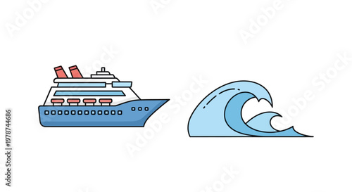 Cruise Ship Sailing Ocean Waves.