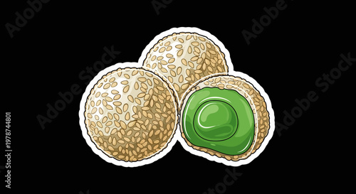 Delicious sesame seed balls filled with sweet green paste, a delightful Asian dessert