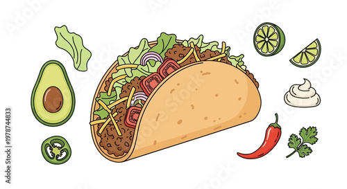 Taco with meat and vegetables.
