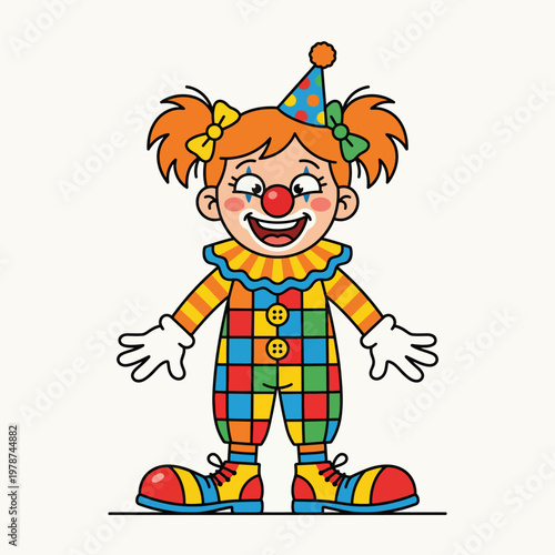 Colorful cartoon girl clown character.