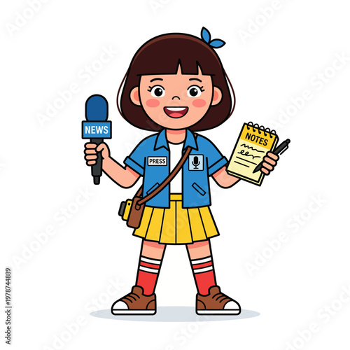 Little Girl Cartoon Media Reporter Holding.
