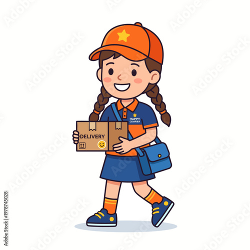 Young Delivery Girl Holding Package.