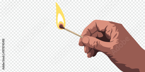 Hand Holding Lit Matchstick Fire Concept