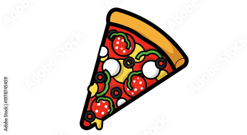 A cartoon slice of pepperoni pizza.