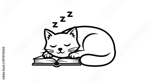 A cute cat sleeping on a book.