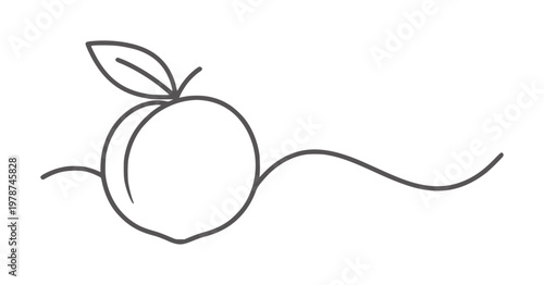 Simple line of a peach with a leaf and wavy lines fruit