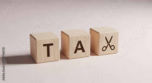 Tax cut concept with wooden blocks