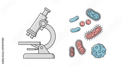 Microscope with bacteria and viruses.
