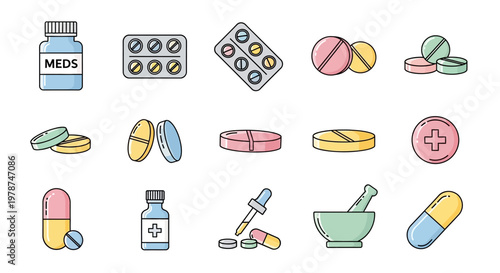Colorful cartoon pharmaceutical medicine pills.