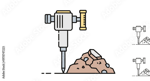 Drill digging into brown soil ground.