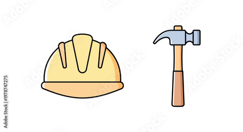Yellow Hard Hat and Hammer Tools.