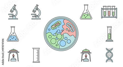 Microbiology Laboratory Science Equipment Illustration.