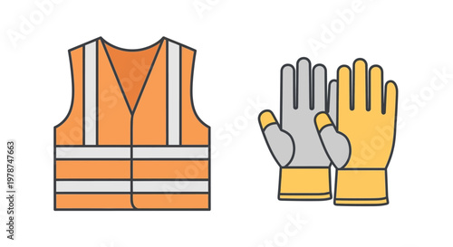 Orange safety vest and work gloves.